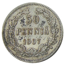 Монета 50 пенни 1907 года Русская Финляндия (аверс)