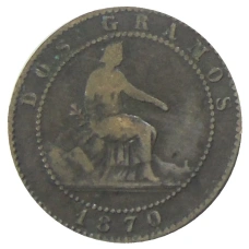 Монета 2 сентимо 1870 года Испания (аверс)