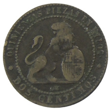 Монета 2 сентимо 1870 года Испания (реверс)