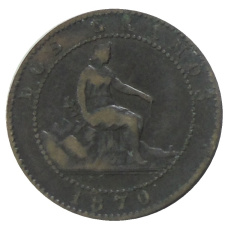 Монета 2 сентимо 1870 года Испания (аверс)