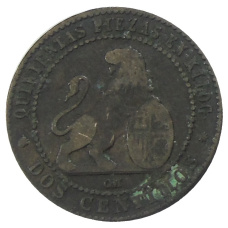 Монета 2 сентимо 1870 года Испания (реверс)