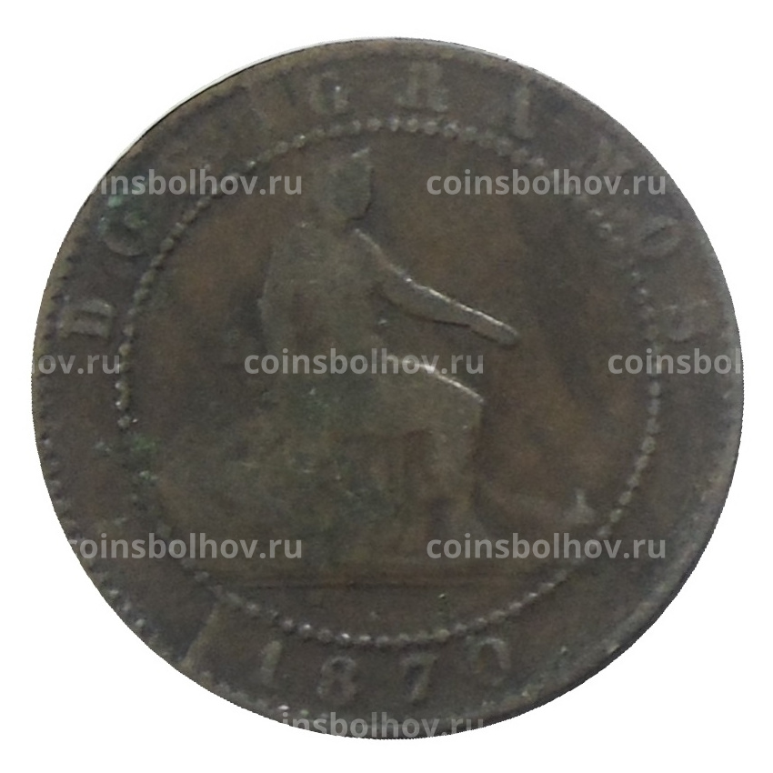 Монета 2 сентимо 1870 года Испания