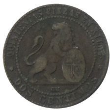 Монета 2 сентимо 1870 года Испания (реверс)