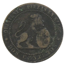 Монета 2 сентимо 1870 года Испания (реверс)