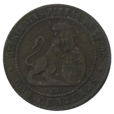 Монета 2 сентимо 1870 года Испания (реверс)