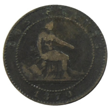 Монета 2 сентимо 1870 года Испания (аверс)