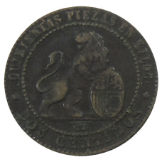 Монета 2 сентимо 1870 года Испания (реверс)