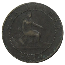 Монета 2 сентимо 1870 года Испания (аверс)