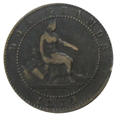 Монета 2 сентимо 1870 года Испания (аверс)
