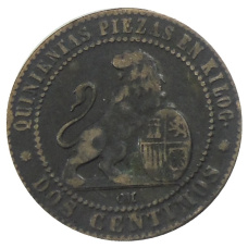 Монета 2 сентимо 1870 года Испания (реверс)
