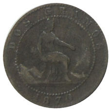 Монета 2 сентимо 1870 года Испания (аверс)
