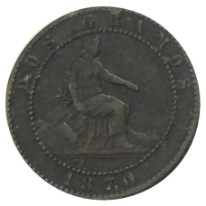 Монета 2 сентимо 1870 года Испания (аверс)