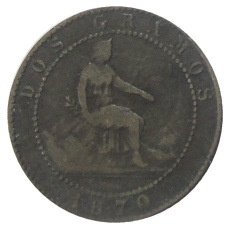 Монета 2 сентимо 1870 года Испания (аверс)
