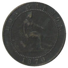 Монета 2 сентимо 1870 года Испания (аверс)