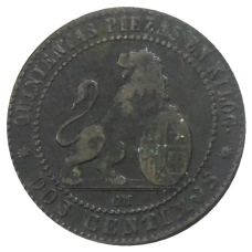 Монета 2 сентимо 1870 года Испания (реверс)