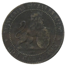 Монета 2 сентимо 1870 года Испания (реверс)