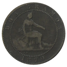 Монета 2 сентимо 1870 года Испания (аверс)