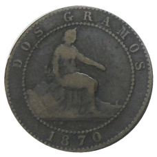 Монета 2 сентимо 1870 года Испания (аверс)