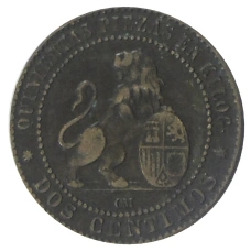 Монета 2 сентимо 1870 года Испания (реверс)