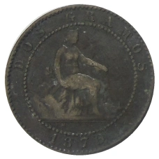 Монета 2 сентимо 1870 года Испания (аверс)