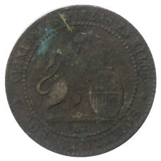Монета 2 сентимо 1870 года Испания (реверс)