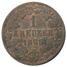 Монета 1 крейцер 1868 года Германские государства — Баден (аверс)