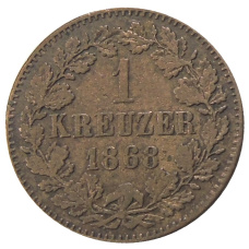 Монета 1 крейцер 1868 года Германские государства — Баден (аверс)