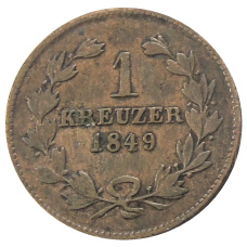 Монета 1 крейцер 1849 года Германские государства — Баден (аверс)
