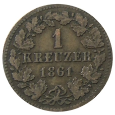 Монета 1 крейцер 1861 года Германские государства — Нассау (аверс)