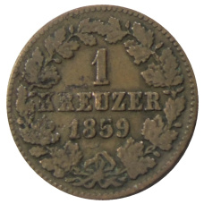 Монета 1 крейцер 1859 года Германские государства — Нассау (аверс)