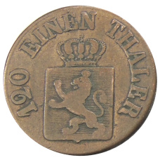 Монета 3 гелера 1843 года Германские государства — Гессен-Кассель (реверс)