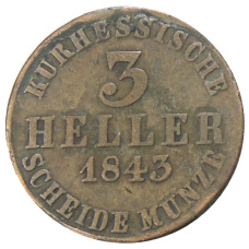 Монета 3 гелера 1843 года Германские государства — Гессен-Кассель (аверс)