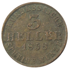 Монета 3 гелера 1858 года Германские государства — Гессен-Кассель (аверс)