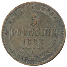Монета 5 пфеннигов 1862 года Германские государства — Саксония (аверс)