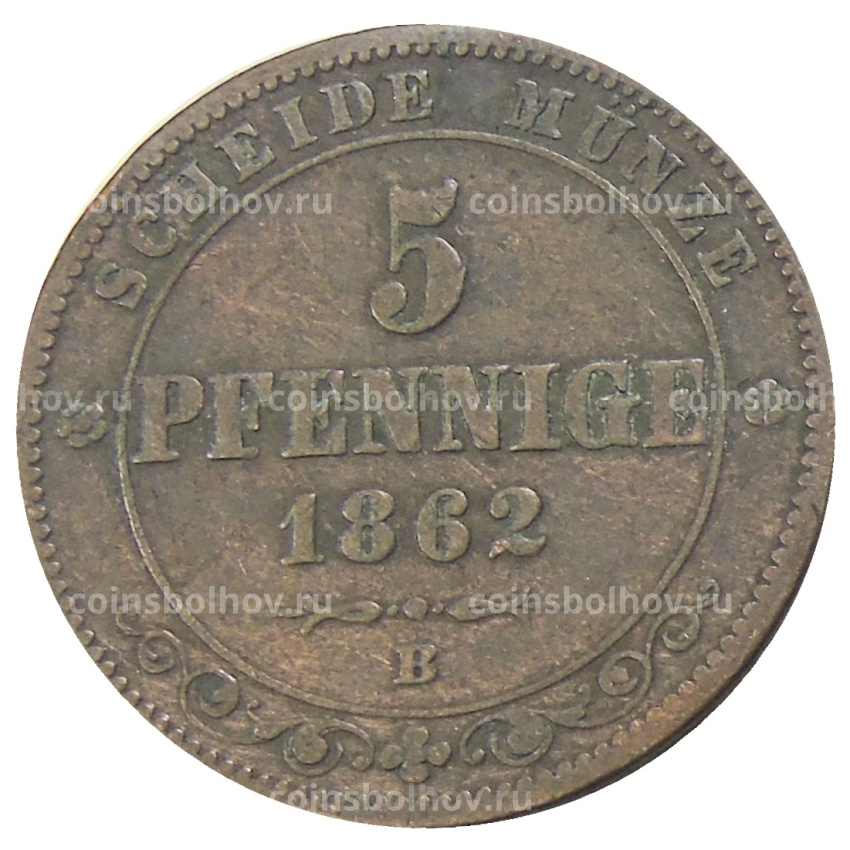 Монета 5 пфеннигов 1862 года Германские государства — Саксония