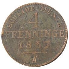 Монета 4 пфеннинга 1857 года A Германские государства — Пруссия (аверс)