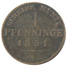 Монета 4 пфеннинга 1851 года A Германские государства — Пруссия (аверс)