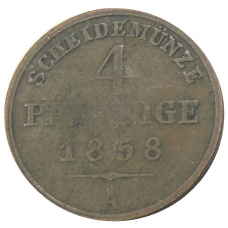 Монета 4 пфеннинга 1858 года A Германские государства — Шаумбург-Липпе (аверс)
