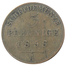 Монета 3 пфеннинга 1858 года A Германские государства — Шаумбург-Липпе (аверс)