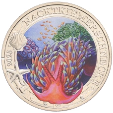 Монета 3 евро 2025 года Австрия «Светящаяся морская жизнь — Голожаберный моллюск» (аверс)