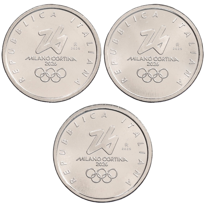 Набор из 3 монет 1/4 евро 2025 года Италия «Зимние Олимпийские игры 2026 года» (вид 2)