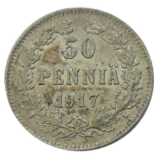 Монета 50 пенни 1917 года Русская Финляндия — Орел без корон (Временное правительство) (аверс)