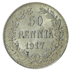 Монета 50 пенни 1917 года Русская Финляндия — Орел без корон (Временное правительство) (аверс)