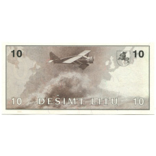 Банкнота 10 лит 1991 года Литва — Летчики (вид 2)