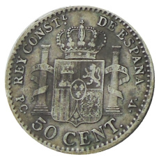 Монета 50 сентимо 1910 года Испания (реверс)