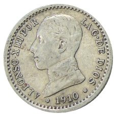 Монета 50 сентимо 1910 года Испания (аверс)