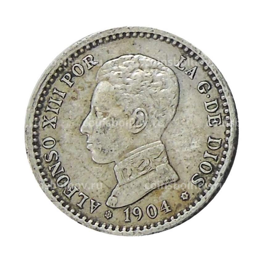 Монета 50 сентимо 1904 года Испания
