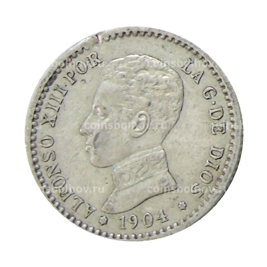 Монета 50 сентимо 1904 года Испания
