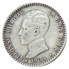 Монета 50 сентимо 1904 года Испания (аверс)