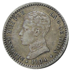 Монета 50 сентимо 1904 (10) года Испания (аверс)